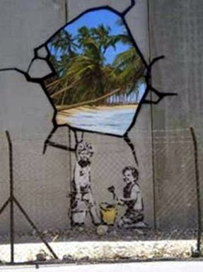 Grafitti de Bansky en el muro de Gaza, posteado por Asun