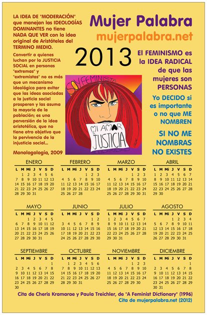 Calendario Mujer Palabra 2013 Soy Feminista